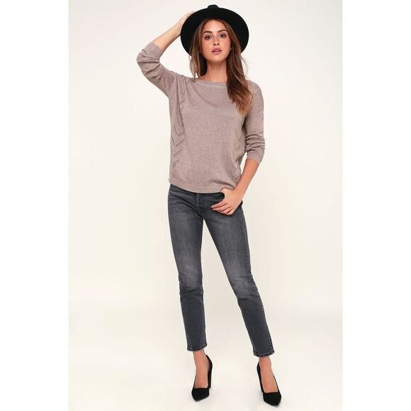 ✨Lulus Pointelle Me More Light Brown Knit Sz Medium Tan Sweater✨ - Picture 3 of 9